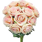 Lokediren 12 PCS Rose Artificial Silk Flowers, Fake Roses with Long Stems Realistic Faux Rose Flower Bouquets for Home Wedding Decoration Party-Gradient Pink