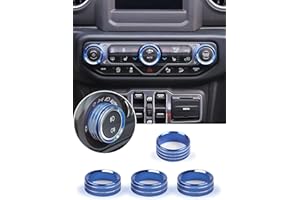 Savadicar HVAC Climate Control Panel Knob Trim Kit & Light Control Switch Cover, Air Conditioner Knob Aluminum Alloy Ring for 2018-2024 Jeep Wrangler JL JLU & Gladiator JT, Interior Accessories, Blue