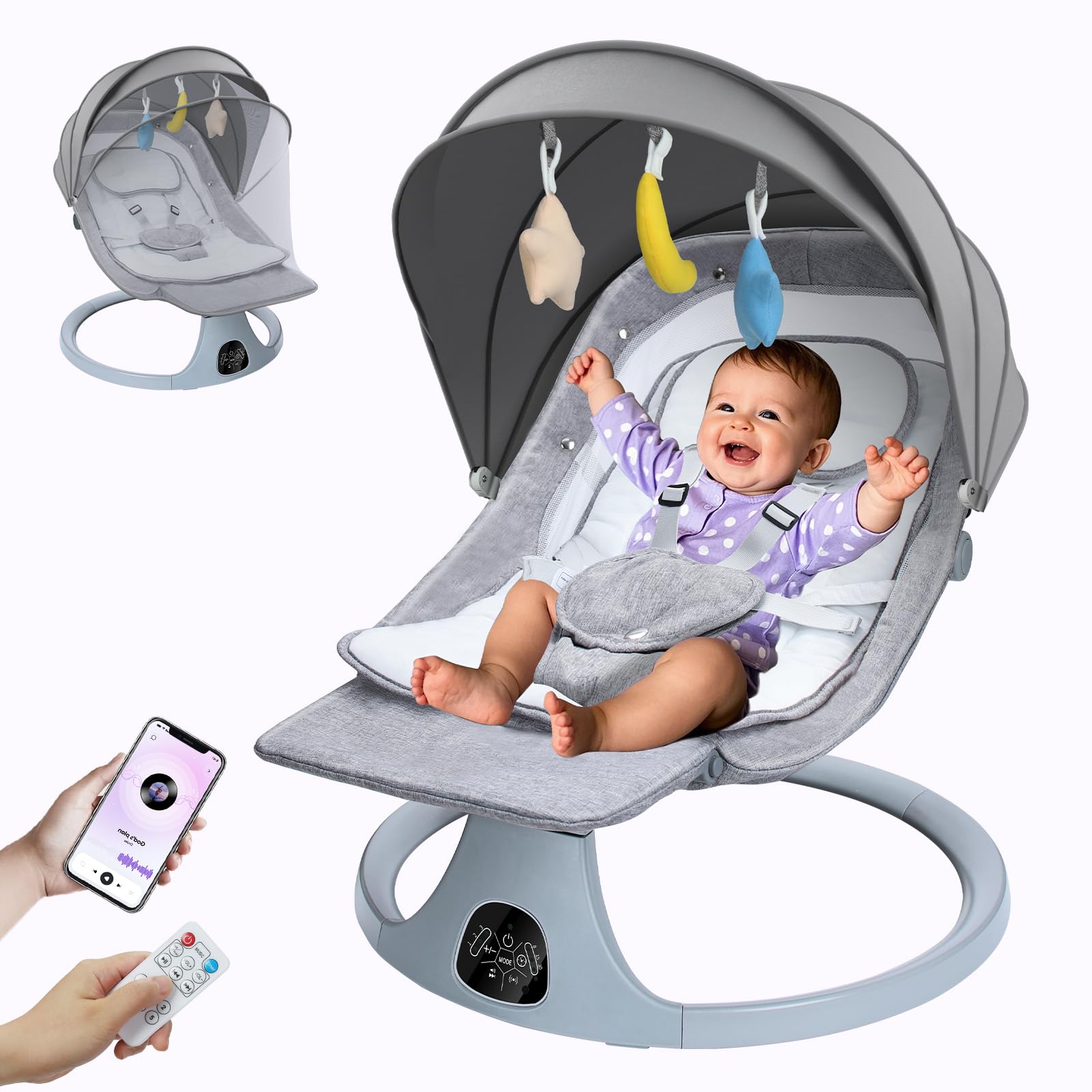 Photo 1 of Baby Swings for Infants to Toddler: Electric Baby Swing with Footrest - Infant Swing for with 3 Seat Position & 5 Sway Speed - Baby Rocker with Remote Control & Bluetooth for Indoor Outdoor Gray