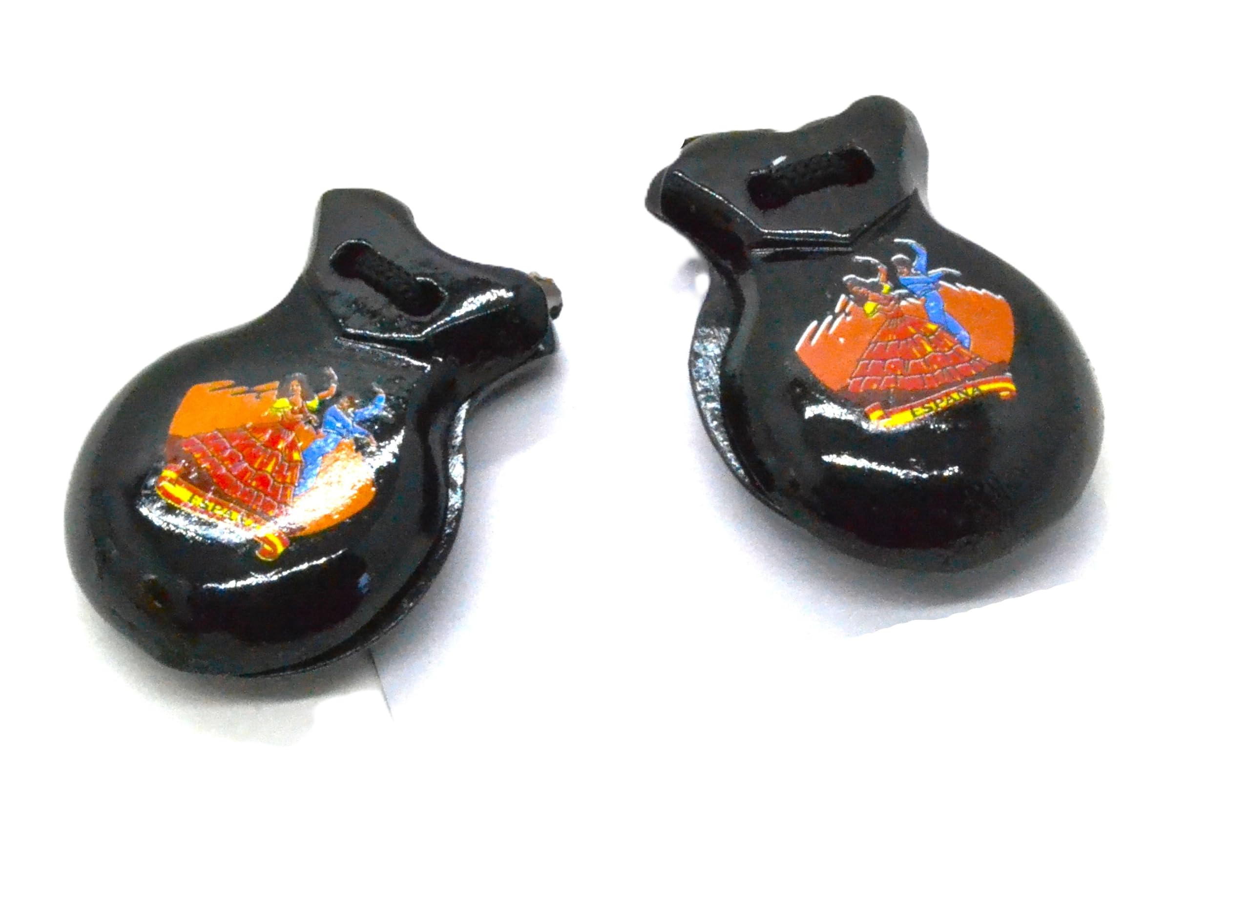 Black 1 Pair Spanish Small Castanelles 6cm (2-6) Natural Pine Wood SIZE for the little ones. Traditional Spanish Souvenir Gift of Spain Hand Percussion