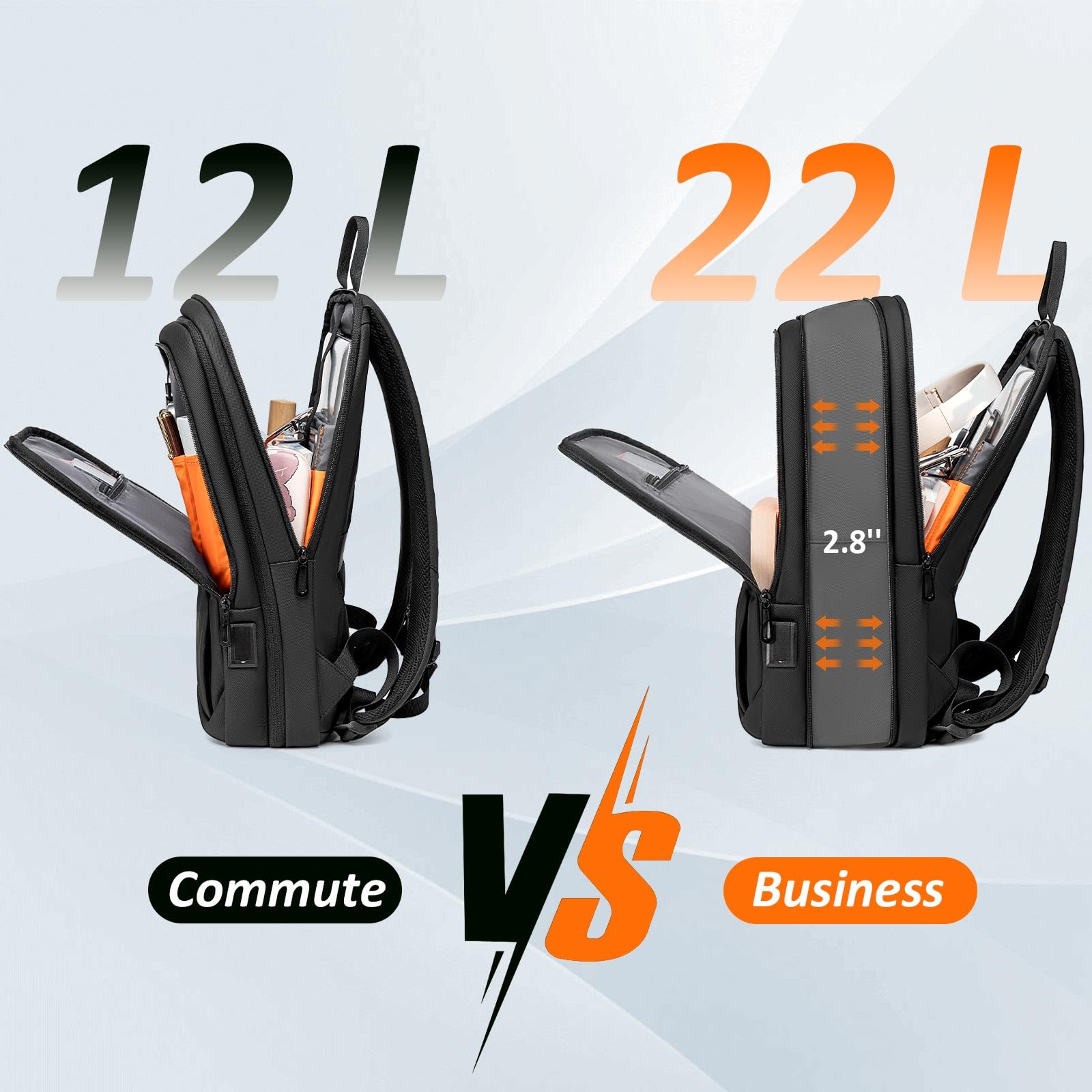 FENRUIEN Work Backpack for Men, Water Resistant Expandable Backpack with USB C Charging Port, Black 15.6 Laptop Backpack