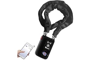 NUNET Alarmed Keyless Bluetooth Bike Lock App Controlled IP44 Splash-Proof Smart Lock w. 110db Alarm Fabric Covered Steel Motorcycle/Gate Chain Lock NuLock (31 Inch Interlocking Chain)