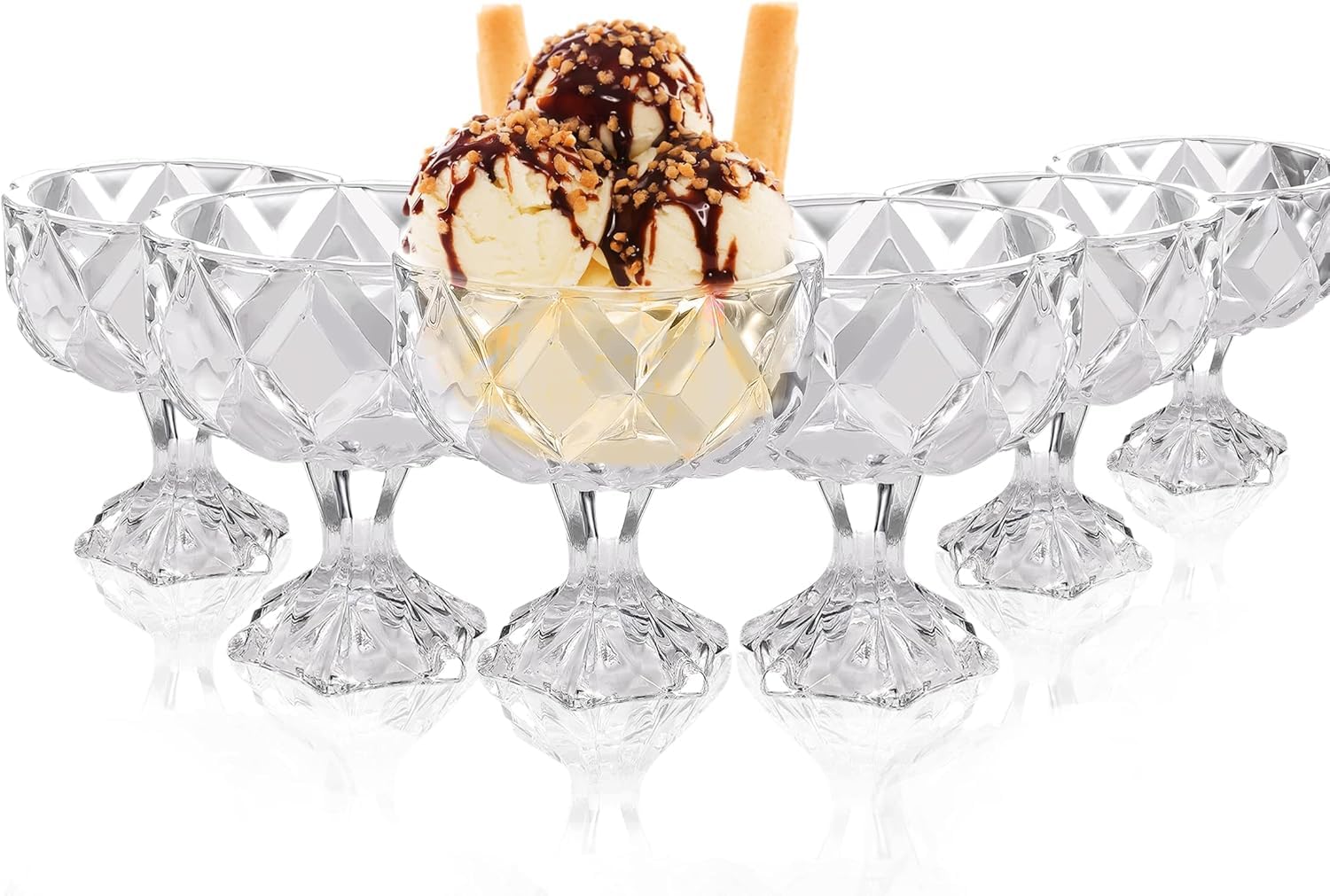 HAADI Glass Dessert Cups Set of 6 Sundae Dishes Trifle Bowl Prawn Cocktail Glasses for Serving Ice Cream, Salad, Fruit, Snack & Sauce