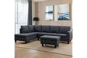 GlasFlength L Shaped Sectional Couch Sofa with Ottoman, Modern Couches for Living Room, Microfiber Facing, Bedroom