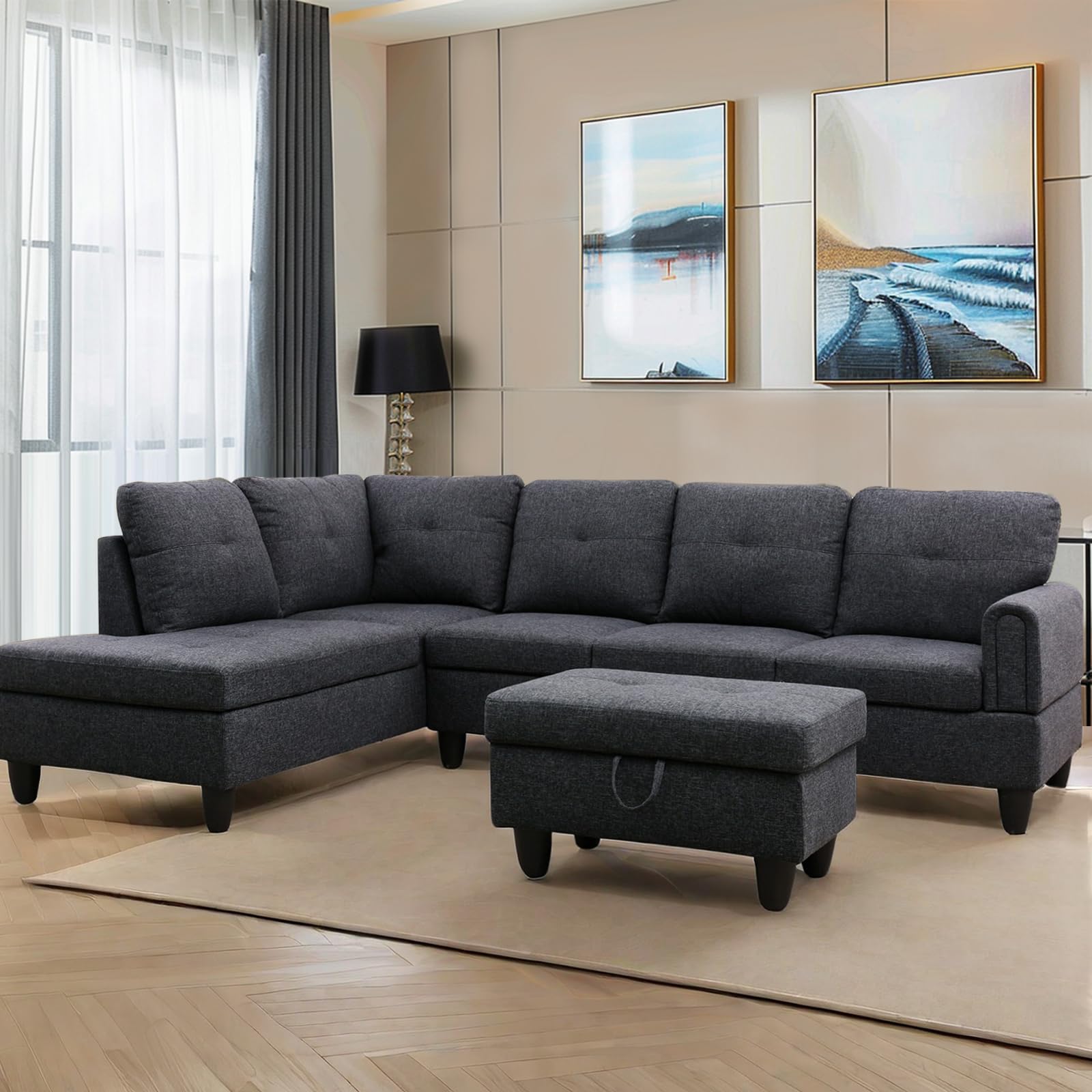 Photo 1 of **missing boxes-unsure of how many**
GlasFlength L Shaped Sectional Couch Sofa with Ottoman, Modern Couches for Living Room, Microfiber Facing, Bedroom