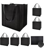 WISELIFE Bolsas Reutilizables Para La Compra De Comestibles Y Ropa, Paquete De 10 Bolsas Grandes Plegables, Ecológicas Con Asa Larga (gris Y Negro