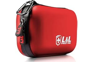 L&L FIRST AID First Aid Kit for Travel,Car & Emergency Survival - Compact Waterproof Medical Supplies with Trauma Bandages,Burn Gel & Fever Cooling Patch,Portable for Camping,Hiking,Hunting,Sports,Boat (Dark Red)