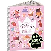 Cupkin World of Princesses Coloring &amp; Sticker Activity Book | 500+ Stickers | Spiral-bound kids craft format with 12 scenes, 12 art pages, side-by-side viewing, and an easy-peel design for ages 2&ndash;8