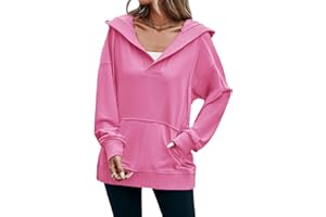 Fisoew Womens Casual Oversized Hoodies V Neck Long Sleeve Loose Pullovers Hooded Sweatshirts Tops Active Hoodie