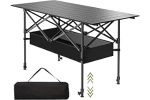 Hsundries 4FT Folding Camping Table,Portable Roll-up Picnic Table with Carry Bag & Mesh Storage,Lightweight Camp Table for Camping,Picnic,Backyard,Party,Patio,BBQ