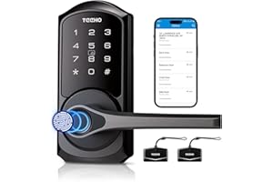 TEEHO Smart Keypad Door Lock with Handle - 6-in-1 Fingerprint Door Lock - Bluetooth APP Control - Easy Installation - IP54 Waterproof - Matte Black