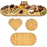 GLOKUUCA Bamboo Charcuterie Boards and Knife Set, 4 in 1 Long & Round Magnetic Extra Large Cheese Platter - Gifts for House Warming New Home, Bridal Shower, Wedding