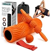 5 in 1 Foam Roller Set - Trigger Point Foam Back Roller, Muscle Roller Stick, Massage Ball, Stretching Band for Deep Muscle Massage Pilates Yoga,Fitness Exercise for Whole Body Release (Orange)