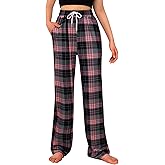Alimens & Gentle Womens Pajama Pants Plaid Stretch Comfy Lounge Pants Drawstring Waist Sleep Bottoms with Pockets