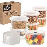 8oz Deli Food Containers with Lids – Set of 12 Reusable Plastic Containers for Leftovers and Kitchen Storage – Airtight and L