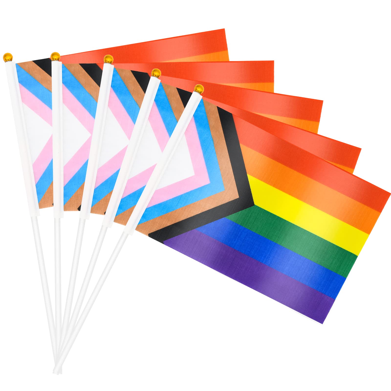 20 Pack Small Progress Pride Flag Stick 21 x 14 cm - Handheld Progress Pride Flags, Mini LGBTQ Rainbow Gay Flag for Outdoor LGBT Parades, Rainbow Party Decorations