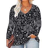 RITERA Womens Plus Size Tops Long Sleeve Shirts V Neck Tunics Fall Casual Pullover Loose Fit Basic Tshirt XL-6XL 14W-30W