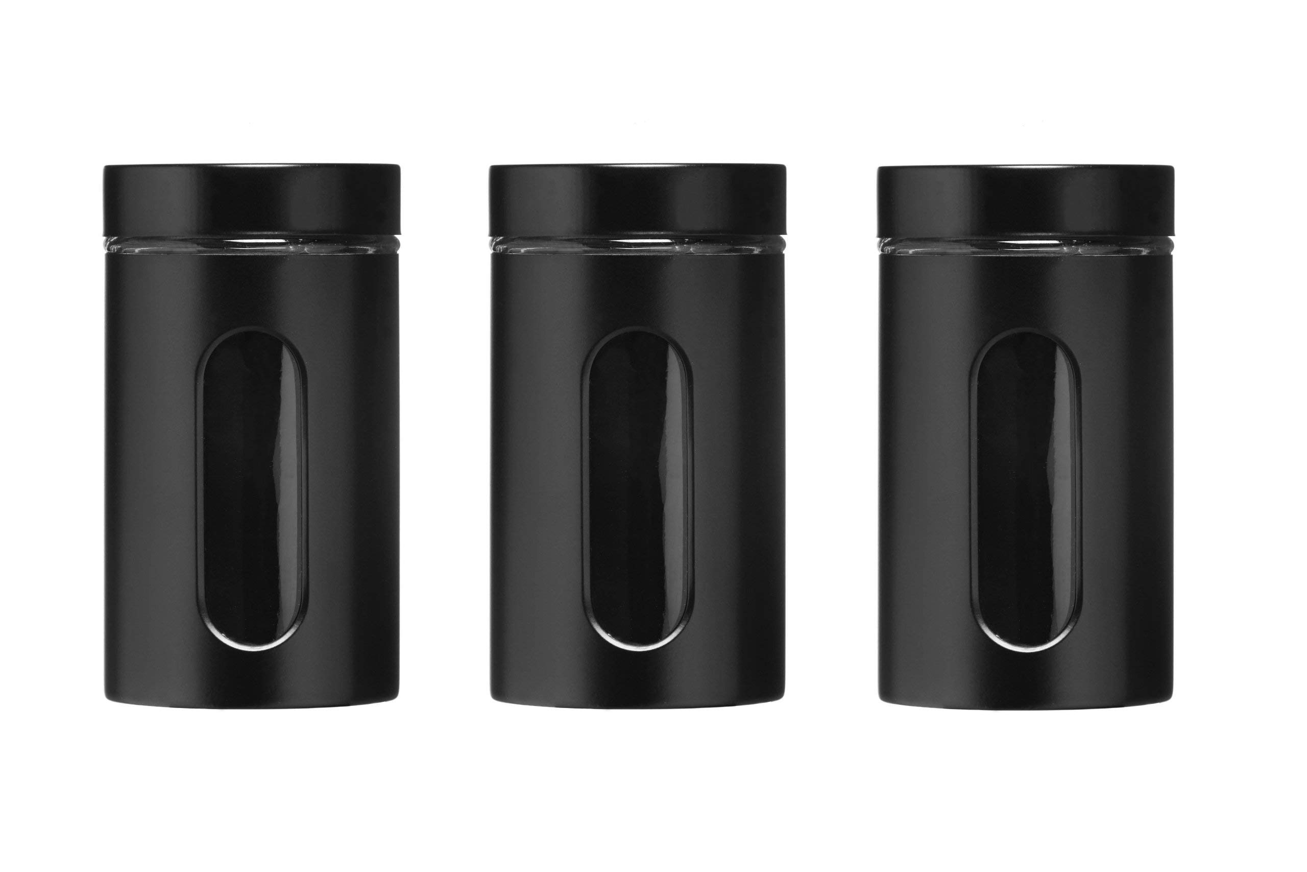 Premier Housewares Storage Canisters - Black, Set of 3, H19 x W10 x D10cm