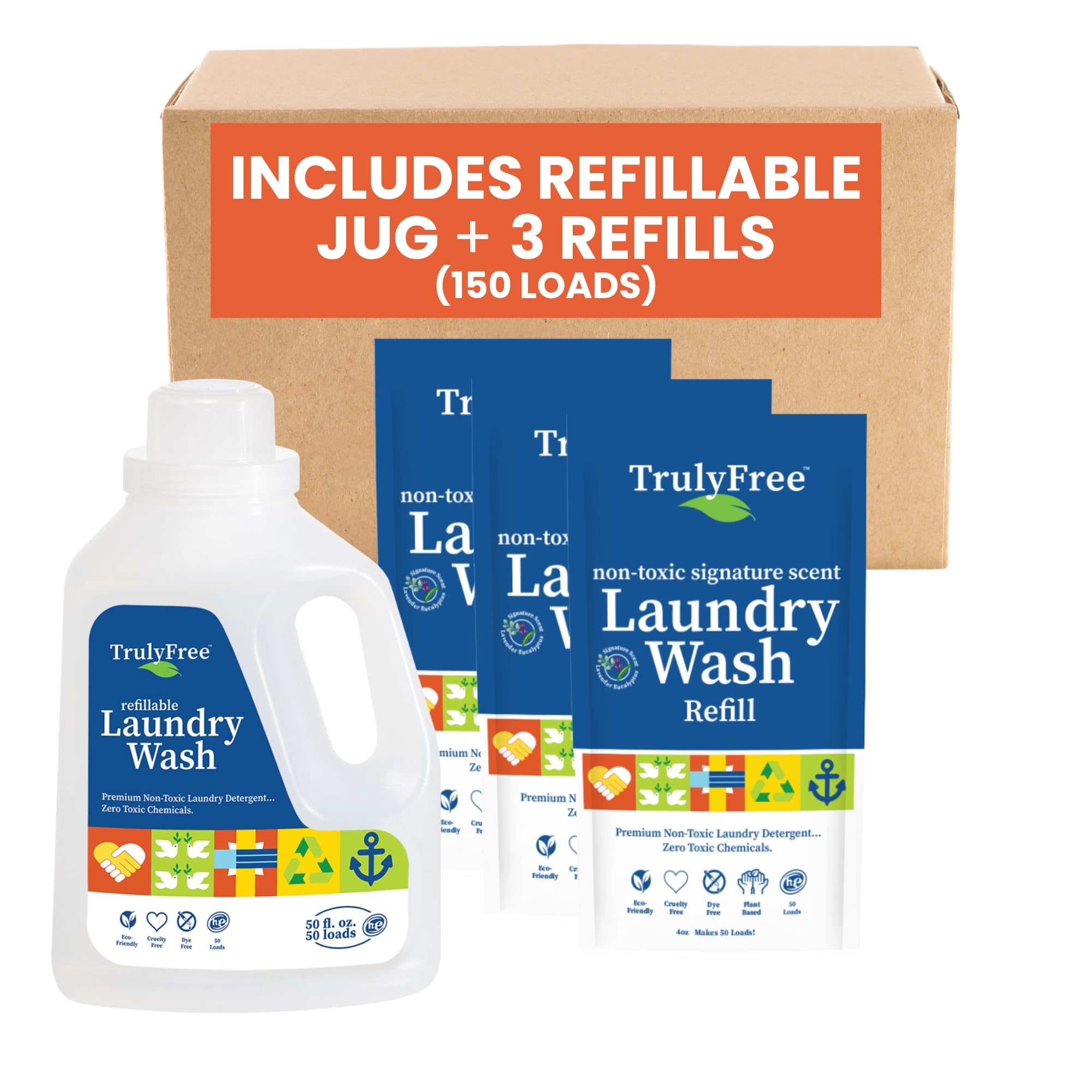 Truly Free Laundry Detergent for Sensitive Skin | Gentle & Safe for Baby Clothes | Plant-Based | 3 Pack Refill Powder| Easy to Dissolve to Create a Liquid| Signature Wash Scented (150 Loads)