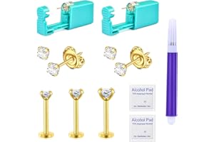 JIESIBAO Ear Piercing Kit, Disposable Safety Gold Self Ear Piercing Gun Kit with 16G CZ Crystal Surgical Steel Cartilage Tragus Helix Monroe Earrings Jewelry