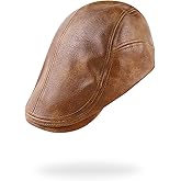 Mens Ivy Cap PU Leather Newsboy Hat Adjustable Beret Caps Classic Golf Flat Cap Gatsby Driving Fishing Hat