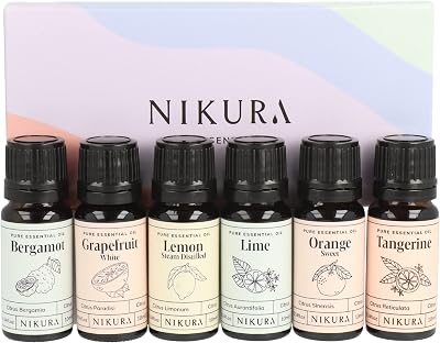 nikura Citrus Essential Oil Gift Set 6 x 10ml Bergamot Lemon Lime Orange