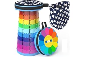 ALEVMOOM Upgraded Portable Collapsible Folding Stool with Cushion Retractable Telescoping Stool for Adults Sturdy Capacity 440lbs Camping Stool for Outdoor Hiking Garden BBQ with Bag