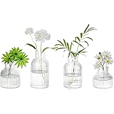Glasseam Glass Bud Vases for Centerpieces: Modern Small Flower Vase Set of 4 for Home Decor - Clear Mini Table Centerpieces for Minimalist Living Room Shelf Kitchen Wedding Party Decorations