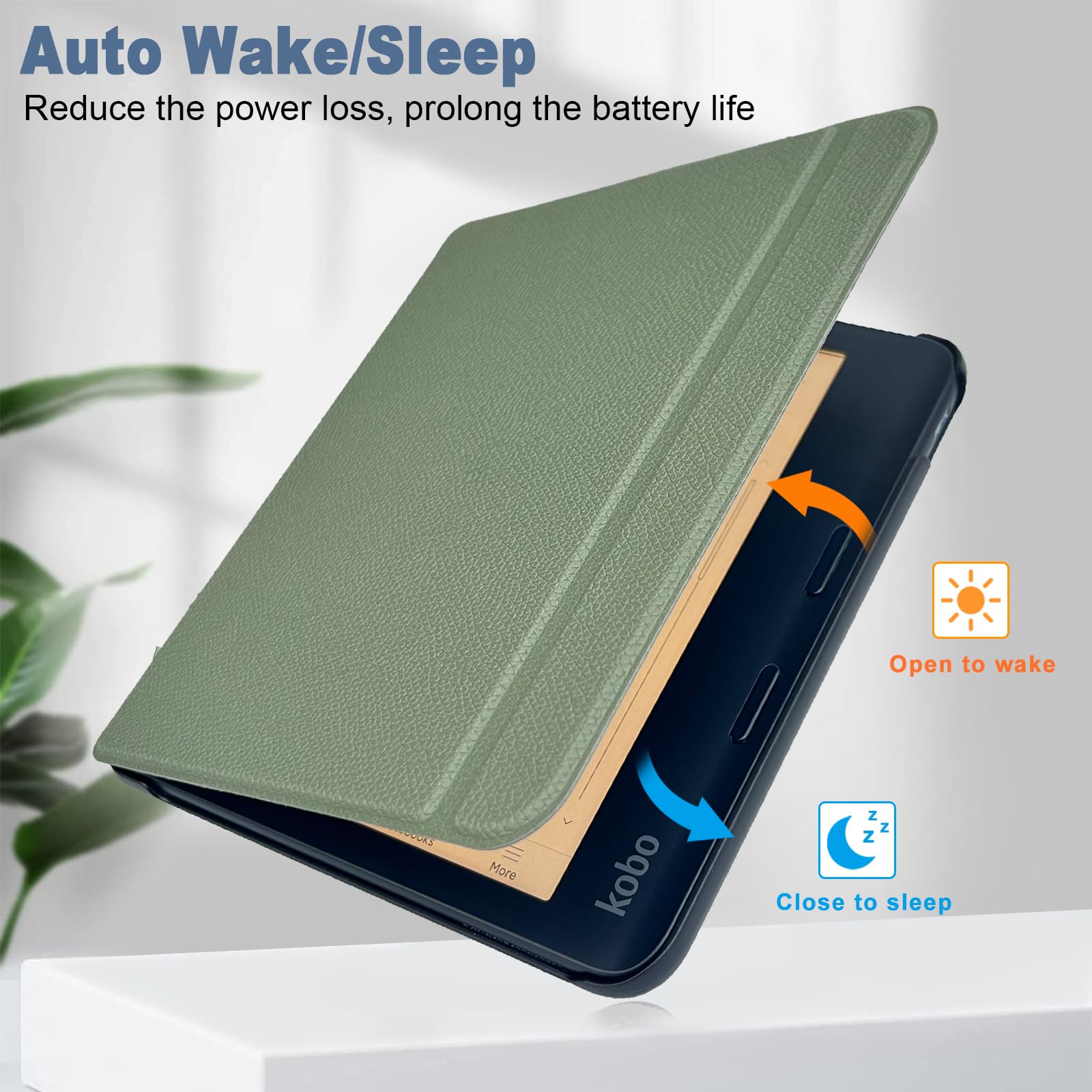 Caweet Case for Kobo Libra Colour (Model:N428, 2024 Release), Ultra Lightweight PU Leather Shell Cover with Auto Wake/Sleep, Green