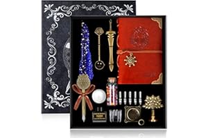 TIANREN Antique Quill Pen and Ink Set,Feather Dip Pen,Life Tree Calligraphy Pen with 5 Replaceable Nibs,Wax Seal Stamp kits,Wax Beads & Writing Notebook Christmas Gift for Men&Women.(Blue)