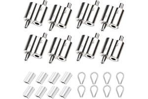 GOALMAD 24 Pcs Wire Cable Clamps Kit - 8 Pcs M2 Two Way Wire Rope Cable Clip Clamp, 8 Pcs M3 Stainless Steel Thimble, 8 Pcs M3 Aluminum Crimping Loop Sleeve for 1/16" Wire Rope Rigging Tent Rope Guard Railing
