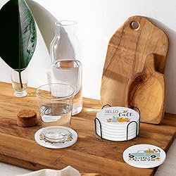 Fall Drink Absorbent Coasters with Holder Set of