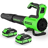 Leaf Blower Cordless with 2× 4.0Ah Batteries and Charger, 560CFM & 180MPH Lightweight Leaf Blower, 2 Speed Electronic Control, 20V Electric Blower for Driveway, Lawn & Yard Care