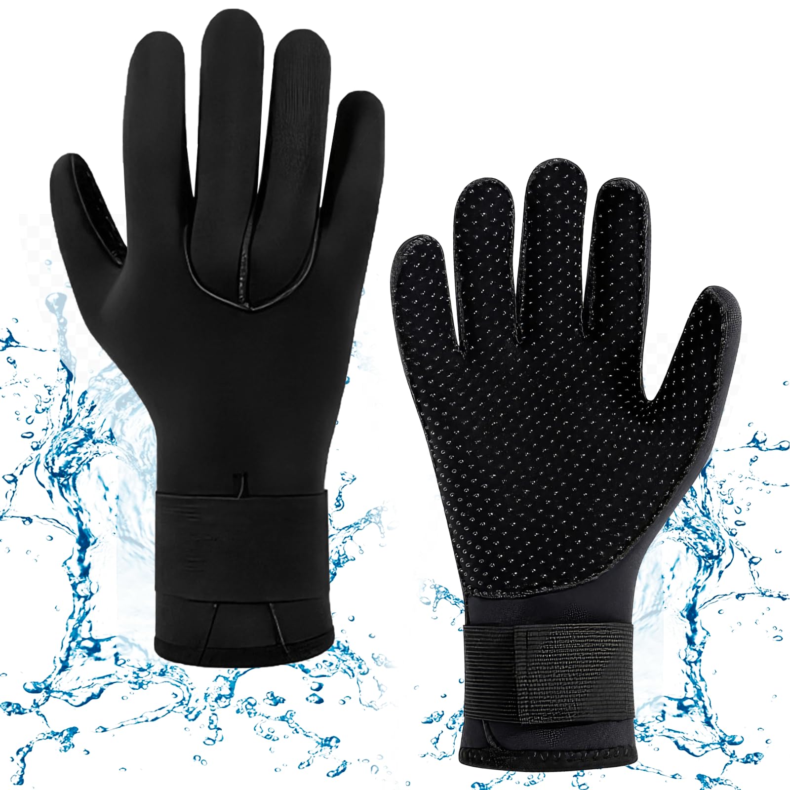 5mm Wetsuit Glove Neoprene, Thermal Anti-Slip and Adjustable Strap Wear-resistant Diving Gloves for Snorkeling Swim Scuba Diving Water Sports for Men Women