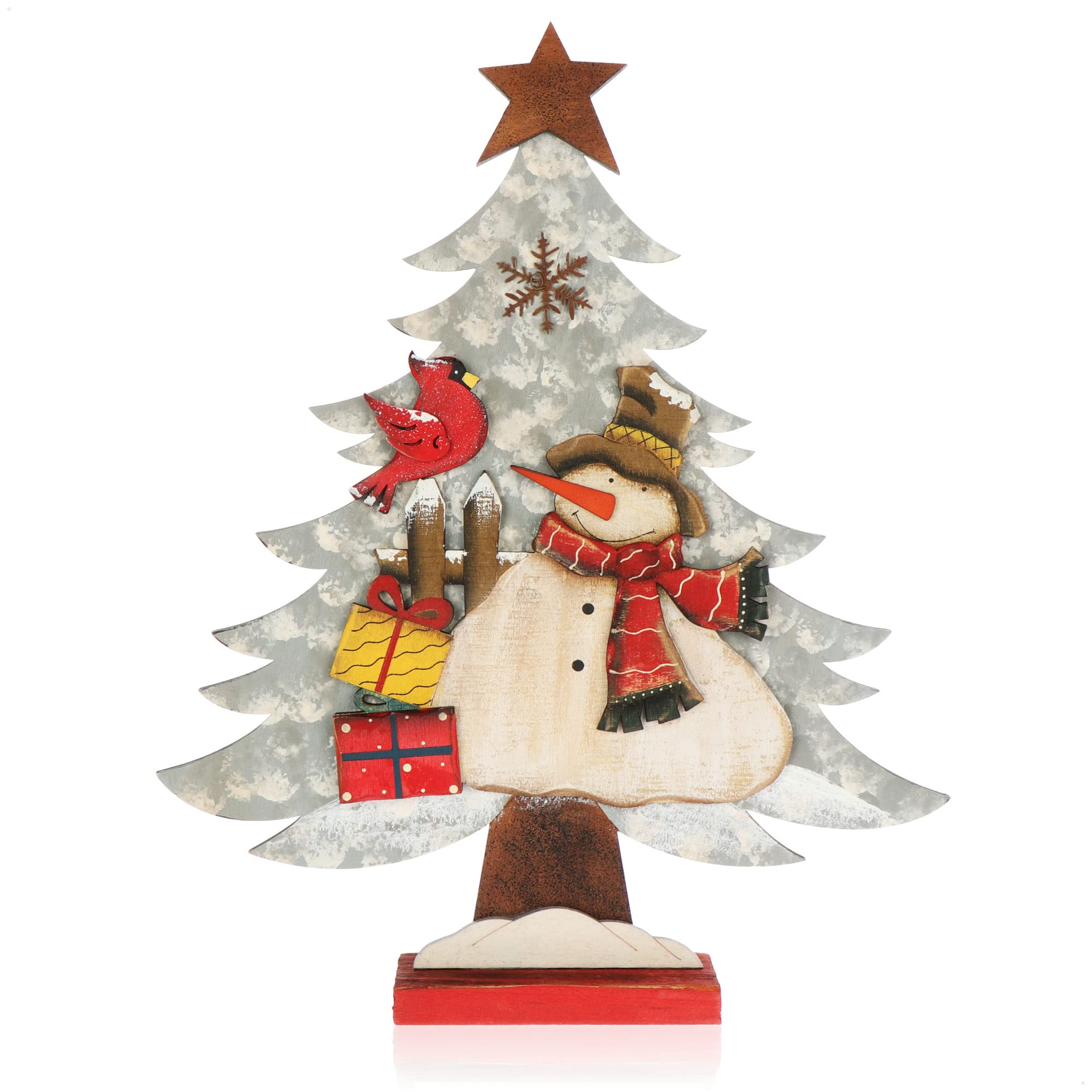 COM-FOUR® Decorative Display for Christmas - Wooden Christmas Tree - Christmas Tree with Snowman for Decorating (01 piece - white fir 38cm)