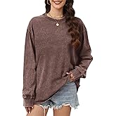 Wrenpies Oversized Long Sleeve Shirts for Women Acid Wash Tshirts Loose Fit Vintage Casual Basic Baggy Cozy Crewneck Tops