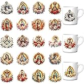 Guadalupe UV DTF Mug Wraps - 20 Sheets Virgin Mary Themed Uvdtf Tumbler Wrap for 16 oz Glass Water Bottle Watercolor Our Lady of Guadalupe Waterproof Rub On Transfer Decals for DIY Crafts Laptop