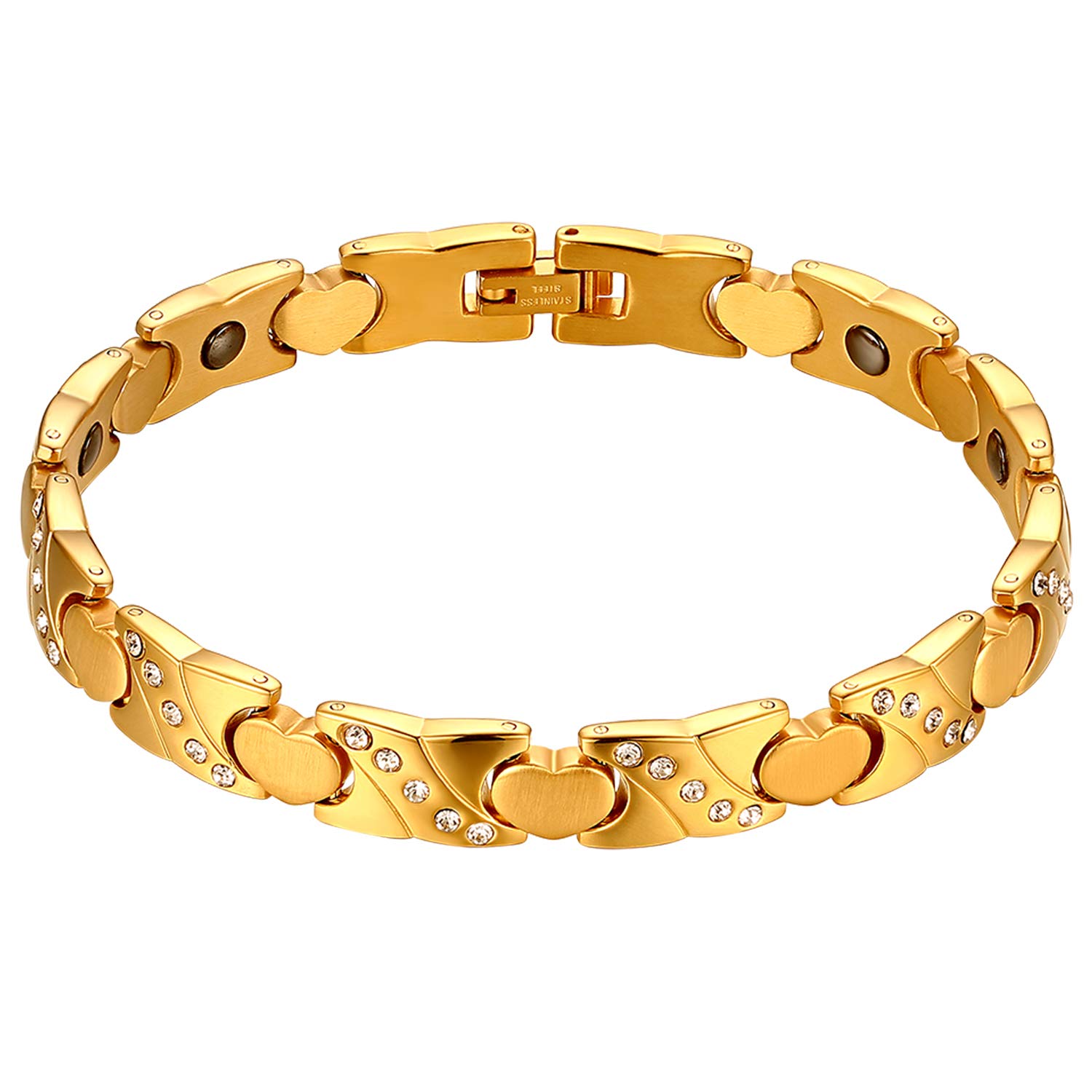 Cupimatch Womens Stainless Steel Magnetic Bracelet Heart Link Wrist Bangle, 8.6" Rosegold (Gold)