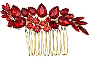 BETITETO Bridal Crystal Hair Accessories Small Wedding Gold Hair Piece with Comb for Women Girls (Red)