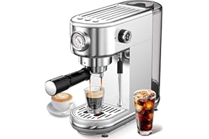 ATATIX Espresso Machine with Milk Frother, 20 Bar High Pressure Professional Espresso Maker Automatic, Compact Stainless Steel Coffee Machine for Cappuccino, Latte, Gift for Coffee Lover, Dad or Mom, Silver
