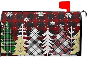 GRANBEY Christmas Tree Magnetic Mailbox Cover Standard Size 21x18 Inch Winter Snowflake Buffalo Plaid Decorative Mail Box Post Covers Happy Holiday Xmas Letter Box Wraps for Home Outdoor Garden Yard Decor