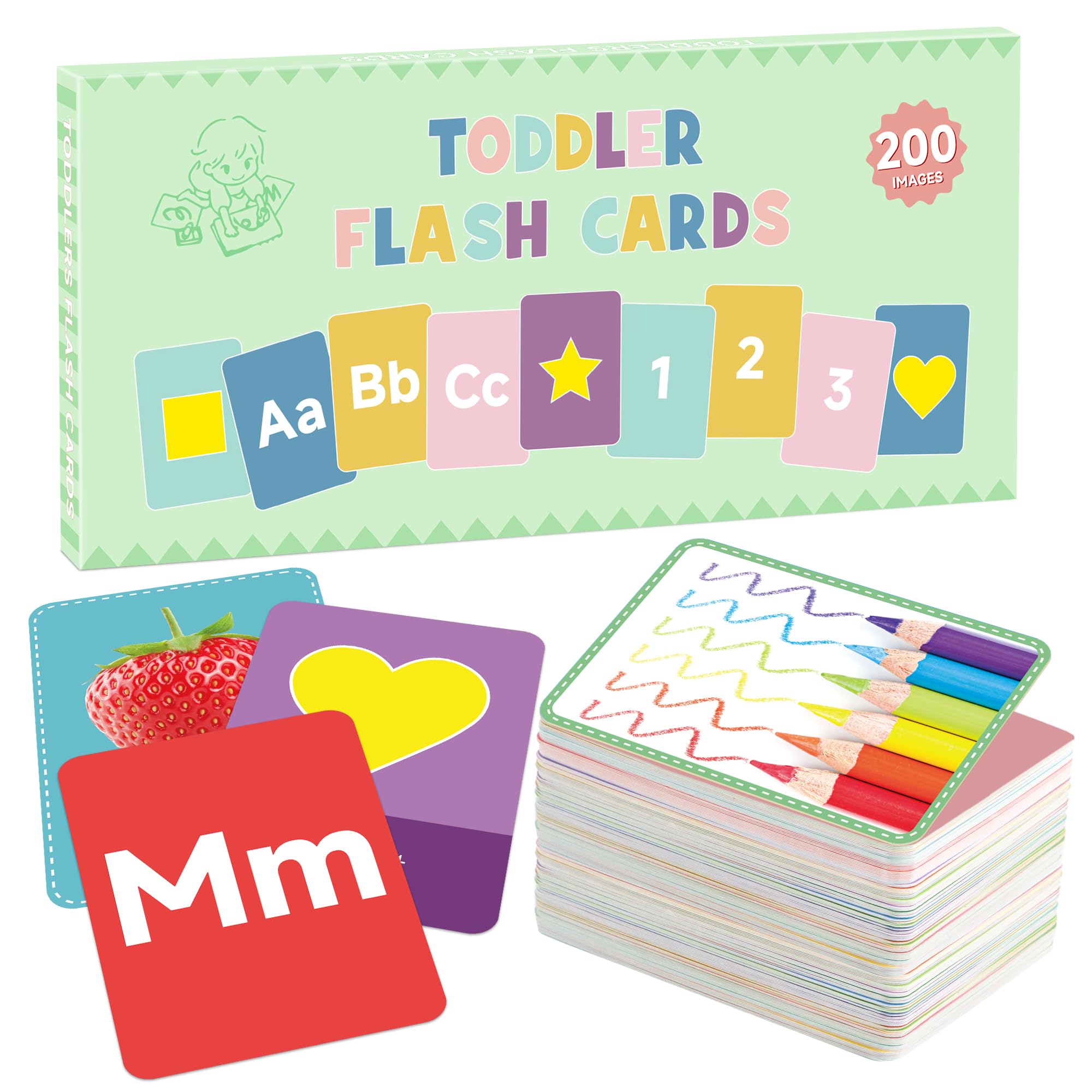Photo 1 of 100 Flash Cards for Toddlers 1-3,Flashcards Toddler Flash Cards Double Side with ABC Alphabet Number Color Shape Animal Educational Toys for Preschool Kindergarten Kid Baby Learning Cards Activities