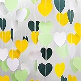 Sage-Green Yellow and White Party-Decorations - 52Ft Heart Paper Garland Decoration Streamers Birthday Banner Bridal Baby Shower Wedding Bachelorette Engagement Graduation Hanging Decor Hongtongtong