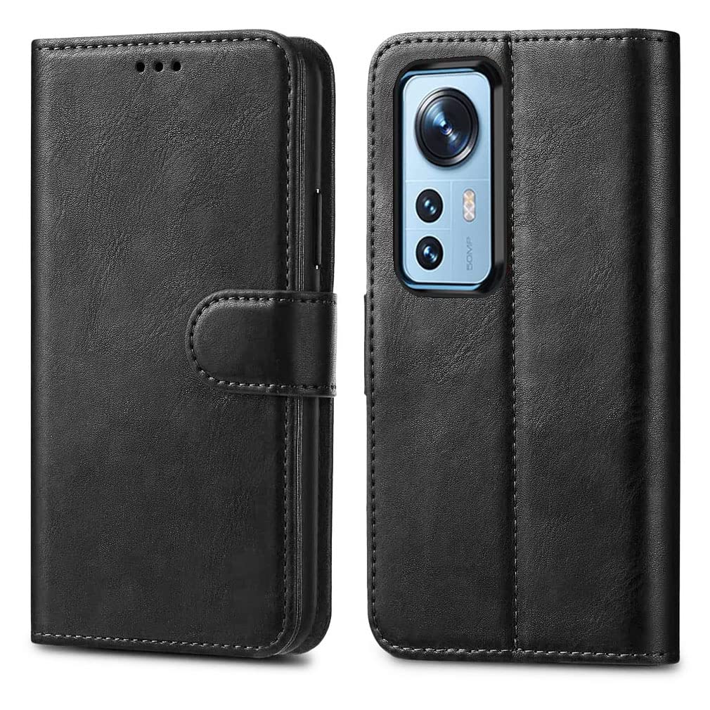 GAPlus PU Leather Flip Cover Wallet Case For Xiaomi 12 Lite 5G Card Holder Magnetic Kickstand Black — image 1