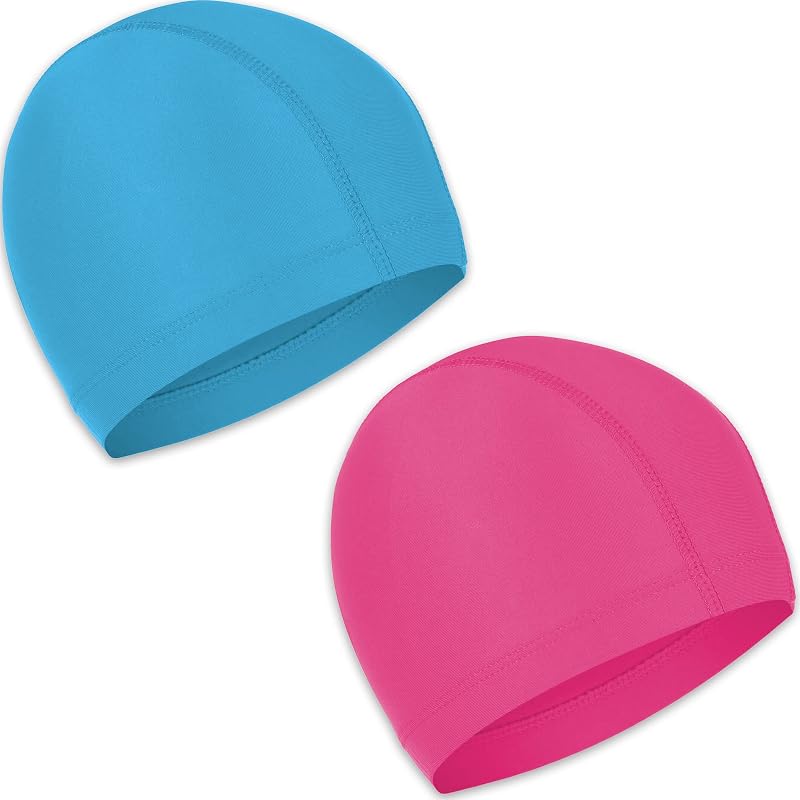 Olicky 2 Pcs Elastic Swim Caps Non-Slip Lightweight Sky Blue Rose Pink