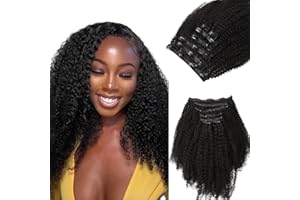 Lashey Seamless Clip in Hair Extensions Human Hair Afro Kinky Curly 7pcs 110g Hair Extension Clips for Black Women 14 Inch Natural Black