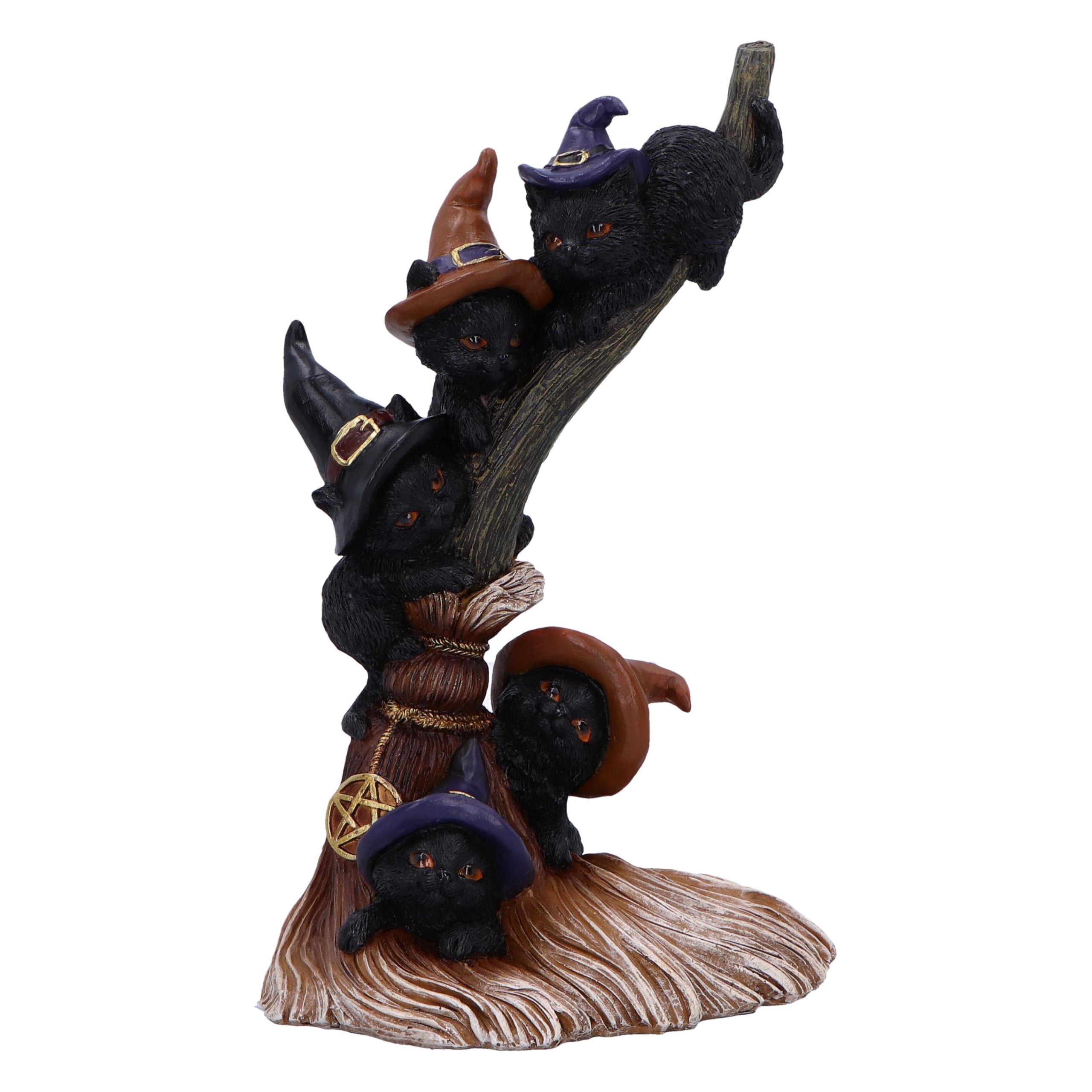 Nemesis Now Broomstick Kindle Cats & Brooms 21cm, Resin, Cast in the Finest Resin, Expertly Hand-Painted