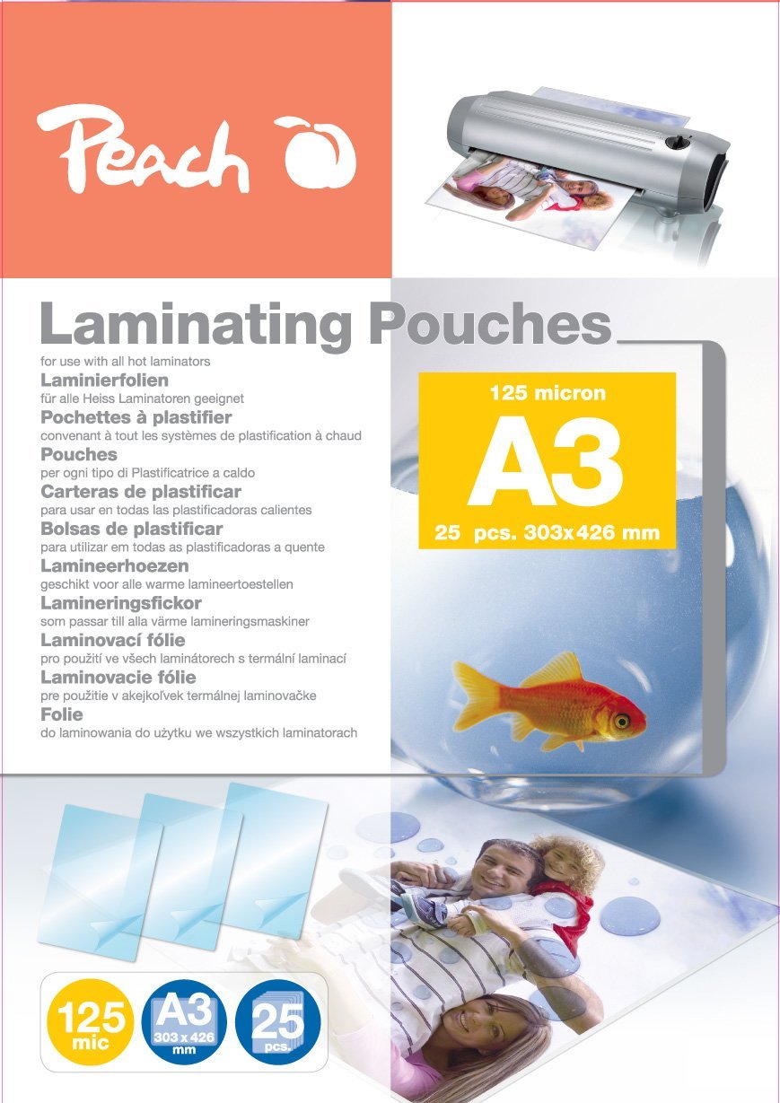 Peach Laminating Pouches A3 125MIC Pack of 25