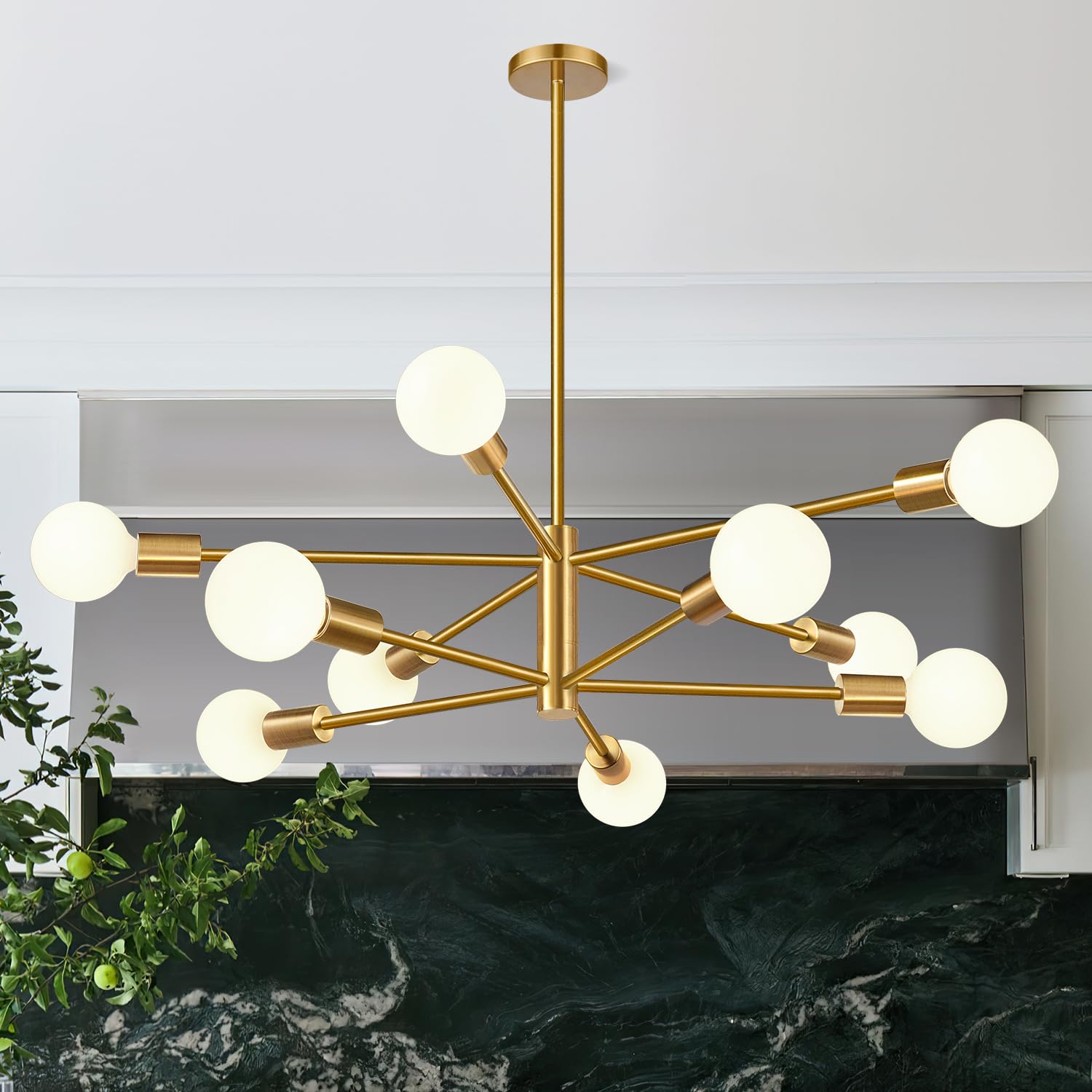 Photo 1 of Sputnik Chandeliers Dining Room Light Fixture (10-Light, 33-Inch), Modern Gold Chandelier, Height Adjustable Mid Century Modern Chandeliers for Bedroom Kitchen Entryway