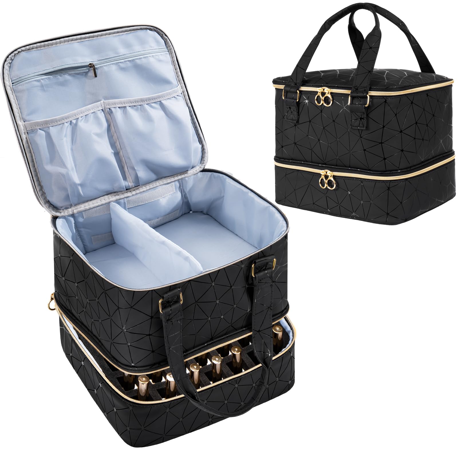 Uross Nail Polish Organizer Bag Holds 42 Bottles Nail Lamp, Gel Nail Polish Organizers and Storage Box for Nails Tech, Nail Kit Supplies Organizer Case - Black